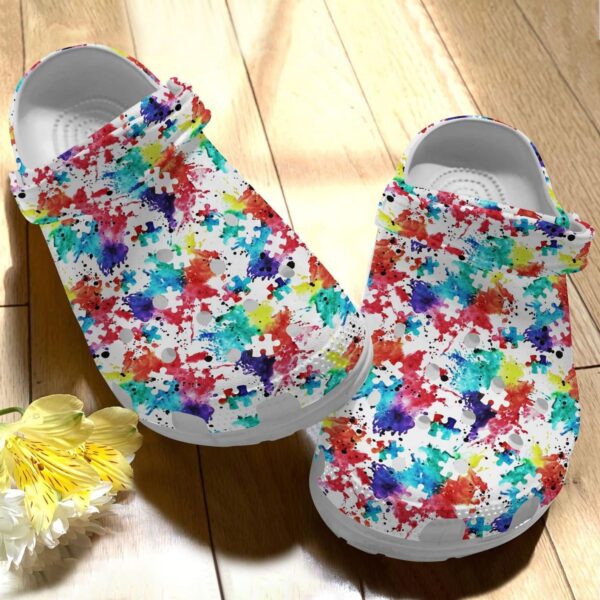 Painting Colorful Puzzle Crocs Clog Shoes   Autism Awareness Shoes Crocbland Clog Gifts For Boy Girl Daughter Son